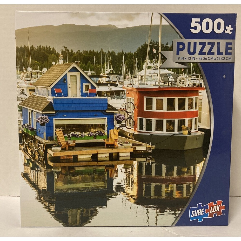 New Sure Lox Albert Pego 500 Piece Jigsaw Puzzle Titled "Colorful Houseboats"